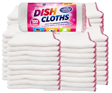 HOMESHOPA Large Dish Cleaning Cloth, 120 Pack Cotton Super Absorbent White Kitchen Washing Up Dishcloth, Extra Soft & Thick Reusable Tea Towels Washcloths, 35 X 35cm