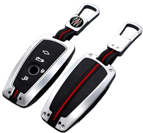 OTMIK Housse pour clé de voiture en alliage de zinc Compatible avec bmw F20 F30 G20 F31 F34 F10 G30 F11 X3 F25 X4 M3 M4 1 3 5 Series Accessoires pour porte-clés (4 Boutons Argenté)