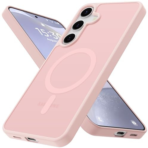 Cover Magnetica Opaca per Samsung Galaxy S24/S25, Compatibile con Magsafe, Custodia Posteriore Glassata Traslucida Opaca Sottile Antiurto Anti-impronta Resistente ai Graffi Case, Rosa