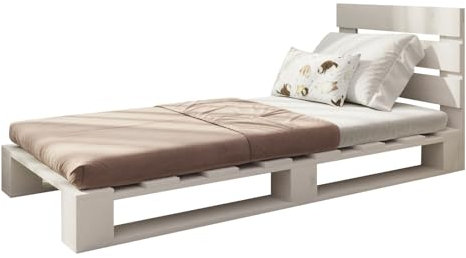 Lermowood Palettenbett M1 aus Holz 80 x 200 cm Weiß mit Kopfteil Holzbett 20cm Stabiles Seniorenbett Kinderbett Jugendbett Gästebett erhöhtes Einzelbett Bettgestell Futon Komforthöhe Naturholz