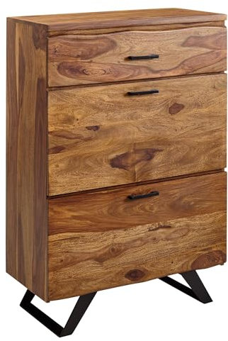 KADIMA DESIGN Kommode 80x120x41,5 cm Sheesham Massivholz/Metall Flurkommode | Sideboard Highboard mit Baumkante | Kommodenschrank Holz Modern | Standschrank Anrichte
