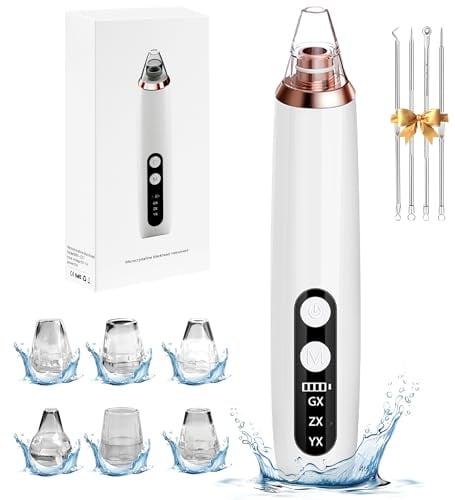 Dufuso Porenreiniger Gesicht Mitesserentfernung, Porensauger Gesicht Mitesser Entferner Sauger Nase Akne Pickelsauger mit 3 Saugstufen und 6 Köpfe Blackhead Remover Pickelentferner