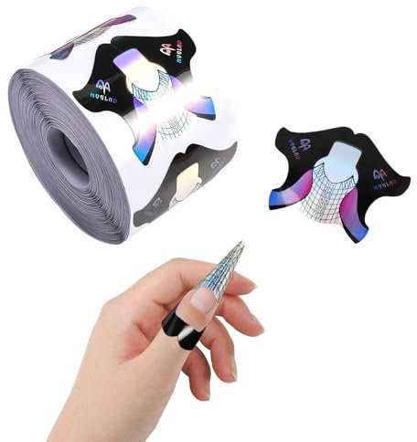 300 Pezzi Arte de Uñas Extension Formas, 1 Rollo Plantillas para Extensiones de Uñas en Gel, Bandeja de Papel de Manicura, Moldes Guías Pegatinas Formas Uñas Arte para uñas Gel Acrílico UV gel (B, A)