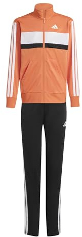 adidas Unisex Kids SEASONAL ESSENTIALS TIBERIO 3 STRIPES TRICOT TRACKSUIT, Dusky Orange/white, 9-10 Years