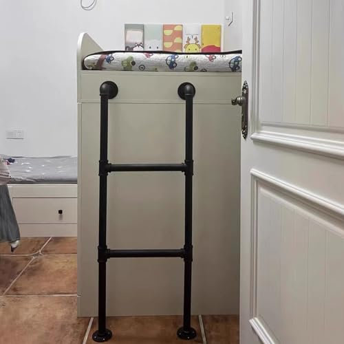 Scala per letto a soppalco in metallo resistente, montaggio a parete, scala dritta per soffitta e cantina, scala per letto a castello in ferro battuto nero (155 cm), uso interno/esterno