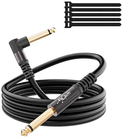 Mygatti 90 Grad 6,35mm Gitarrenkabel 2m, 6,35mm klinke TS Mono-Audiokabel, 1/4 Zoll Instrumentenkabel, Gerade/Abgewinkelt für Tastatur, Bass, Verstärker, Mixer, E-Gitarre usw. Mit 5 Kabelbinder