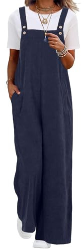 QIXING Womens Corduroy Dungarees Wide Leg Cord Jumpsuit Casual Overalls with Pockets UK