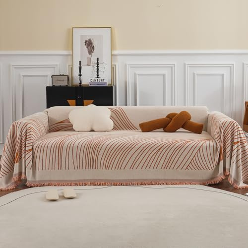 VanderHOME Sofa Überzug Sofa Decke überwurf Home Dekoration All-Season Universal Gewebte Quaste Überwurf Sofa Abstrakte Geometrische Linien Multifunktionale Weiche Decke 180 * 180cm Orange A