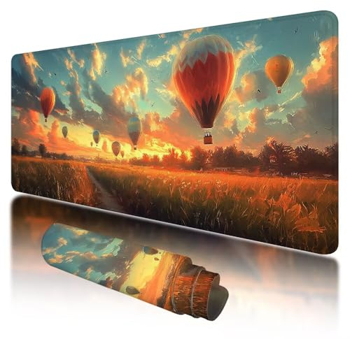 Gaming Mouse Pad 900x400x3mm Large Mouse Mat for Desk Accessories, Landscape Mousepad with Stitched Edges, Gaming Mousepad XXL with Non-Slip Rubber, Hot Air Balloon Mousemat for Desk Accessories, F-96