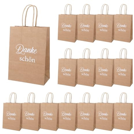 15 Stück Geschenktüten Papier, Kleine Papiertüten mit Henkel 21 * 15 * 8cm | Dankeschön Geschenke Klein Mitgebsel Tüten Papier für Hochzeit, Gastgeschenke,Mitgebsel,Giveaways,Taufe,Konfirmation