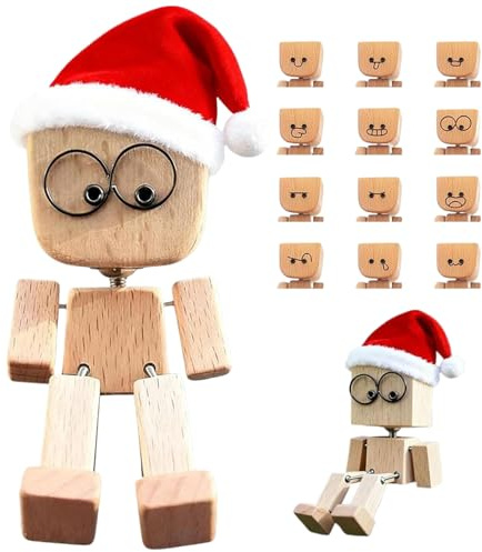 Generisch Wackelnde Füße Holzpuppe Für Auto - Innendekoration Mit Weihnachtsmannhut,Desktop Deko Mit Magnetischen Gesichtern | Für Konsole -Roadtrip Zuhause Wohnzimmer Schlafzimmer Arbeitszimmer