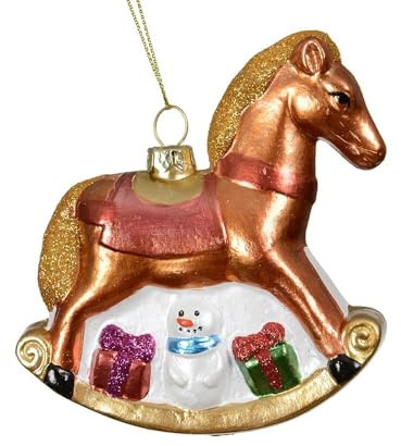 zeitzone Nostalgischer Christbaumschmuck Schaukelpferd – Bruchfester Weihnachtsbaum-Anhänger im Vintage-Design Klassische Weihnachtsdeko für Baum & Geschenk