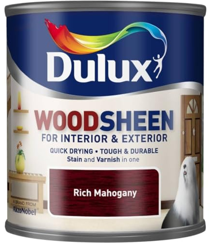 Woodsheen Stain and Varnish 250ml Rich Mahogany | Interior Wood Stain and Varnish | Satin Finish for Doors Skirting Furniture and Trim | Quick Dry Wood Protection