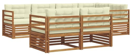 vidaXL Outdoor-Sofagarnitur mit Kissen 7 pcs Natur und Creme, Balkonsofa, modernes Eckmöbel, robuster Lounge, Terrassen-Sitzgruppe, bequemer Gartenstuhl