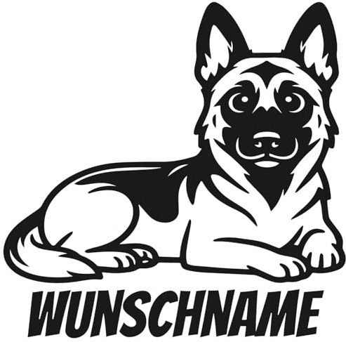Samunshi® Malinois mit Name Hunde Aufkleber Autoaufkleber für Motorrad Fahrrad Roller oder Auto Wohnmobil SUV Geländewagen Sticker Dog Dogo 10 x 10cm