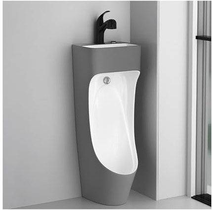 Urinoir Homme en Céramique avec Lavabo Intégré, urinal homme Toilette Masculine Murale avec Glaçure Autonettoyante pour Garage, Boutique, Commercial(Gray,H:94CM/37IN)