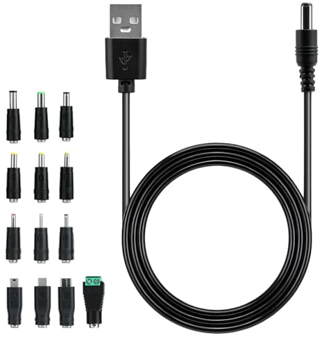 Wigearss USB auf DC Stecker Kabel, USB A auf Hohlstecker Ladekabel Netzkabel Stromkabel Adapterkabel mit 13 Stecker 5.5x2.5mm, 4.0x1.7mm, 3.5x1.35mm, 3.0x1.1mm, 2.5x0.7mm, Micro-USB, USB-C, Mini-USB