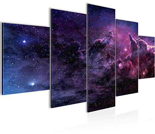 Runa Art - Bilder Galaxie Sterne 200 x 100 cm 5 Teilig XXL Wanddekoration Design Lila Violett 612451a