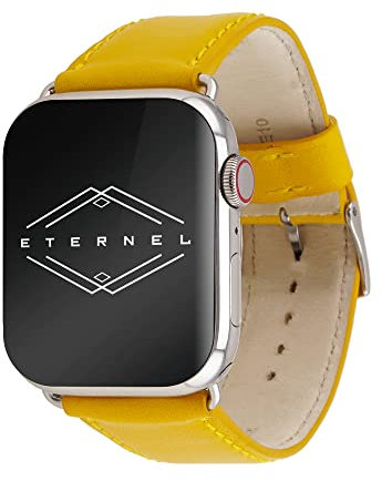 Eternel - Correa compatible Apple Watch Holi Amarillo 42/44/45mm/Ultra adaptadores acero inoxidable en plata hecho a mano en Francia - Compatible con todos los Apple Watch