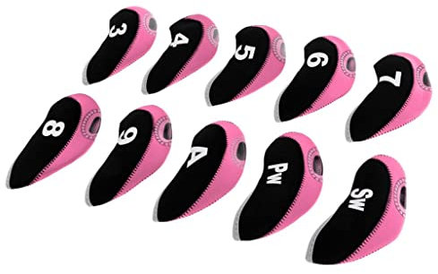 T TOOYFUL 10PCS Neoprene Golf Club Head Covers Iron Pouch Holder Case for Men Women Golf Playing Accessories, Black+Pink