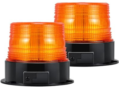 Dinfu 2 x lampeggiante a batteria 12V LED lampeggiante senza fili stroboscopica Ambra segnalazione lampeggiante di emergenza Orange Luce Rotante magnetica per camion trattore SUV j-eep