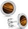 Materia Tigerauge Ohrringe Stecker rund - 925 Silber Ohrstecker Damen braun Glücksbringer Stein in Schmuck Box SO-394-Tiger