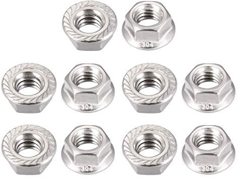 3/8-16 contratuercas hexagonales con brida dentada, acero inoxidable 304, 10 unidades