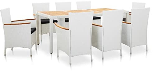 vidaXL Gartenmöbel 9-TLG. Sitzgruppe Gartengarnitur Gartenset Sitzgarnitur Lounge Rattanmöbel Garten Esstisch Tisch Stühle Poly Rattan Weiß