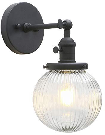 Yosoan Industrial Ribbed Globe Glass Wall Light Fittings, Switched Wall sconces Lighting for Kitchen Island Living Room Bedroom (Black)
