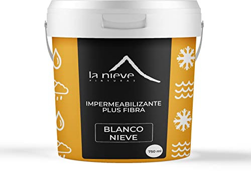 PINTURA IMPERMEABILIZANTE PLUS FIBRA. ANTI GOTERAS PARA TERRAZAS Y TEJADOS. PRIMERA CALIDAD (750 ml (Paquete de 1), Blanco Nieve)