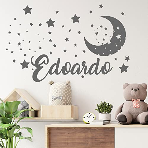 STICKER DESIGN Adesivo nome personalizzato, Scritta con Nome adesivo personalizzato con Luna e Stelline, Sticker Personalizzati per Cameretta, Scritte adesive personalizzate per Pareti e Mobili