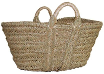 Capazo de Esparto o leñero de Fibras Naturales, con Asas reforzadas de pita. Ovalado. Cesto para la leña o decoración (4V, Aprox. 50-55x30 cm)