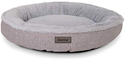lionto Hundekörbchen rund in Donut-Form, Ø 65 cm, Heimtierkissen für Hunde & Katzen mit waschbarem Bezug & Anti-Rutsch-Noppen, kuscheliges Hundebett aus Oxford-Leinen & Plüsch, grau
