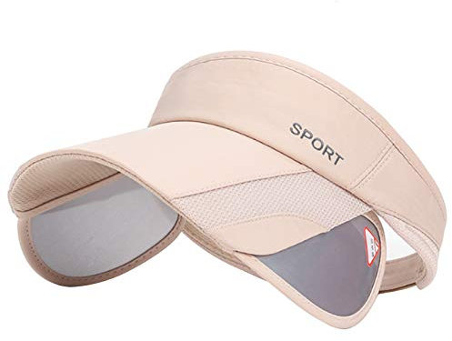 Summer Sun Visor Hat - Women Adjustable Golf Cap with Retractable Brim, UV Protection Beach/Tennis Sport Hat - beige - L