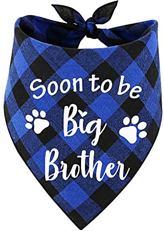 MaySunset Soon to Be Big Brother Hundehalstücher, blau kariert, Gender offenbart Hunde-Schal, Foto-Requisite, Hundebesitzer Geschenk