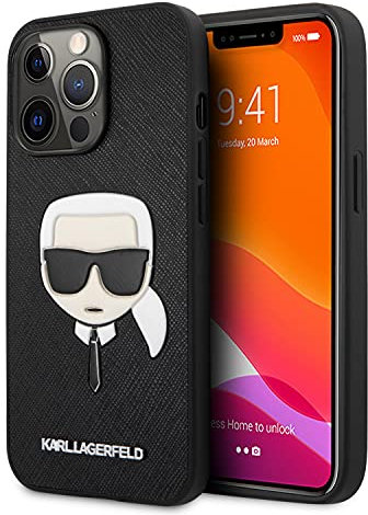 KARL LAGERFELD KLHCP13LSAKHBK Hülle für iPhone 13 Pro / 13 6,1 schwarz Saffiano Ikonik Karl`s Head