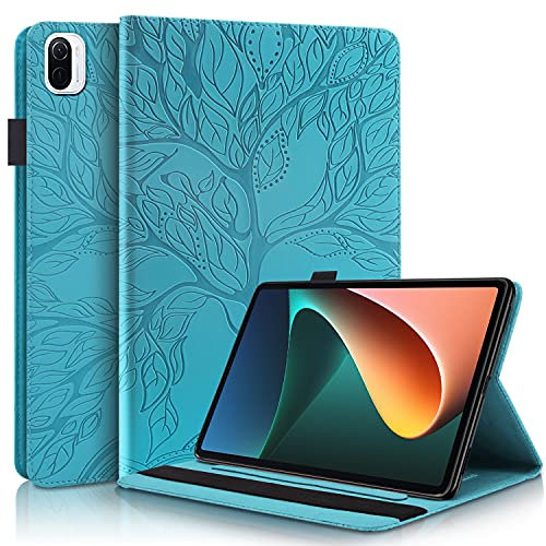 Rosbtib Funda Xiaomi Mi Pad 5/Pad 5 Pro 5G 11 Pulgadas, PU Cuero Flip Case Stand TPU Cover Patrón de árbol de la Vida Funda con Ranura para Tarjetas Funda para Xiaomi Pad 5/5 Pro 5G 2021 - Azul