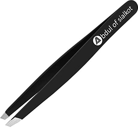 Abdul of Sialkot Tweezers for Eyebrows - 1 Pack Slant Tip Professional Stainless Steel Eyebrow Tweezers for Women & Men - Great Precision on Brow, Facial Hair & Ingrown Hair (Black)