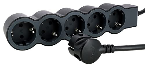 LEGRAND, Flache Steckdosenleiste, 5-fach Steckdose, Mehrfachsteckdose, 1,5 Meter Kabellänge, Schwarz/Dunkelgrau, 694556
