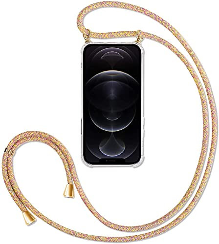 SIMao Funda con Cuerda para Realme C21, Funda con Cadena para Teléfono Móvil con Correa Ajustable Transparente TPU Silicona Carcasa con Collar de Cordón Funda con Cordón de Colgar,Arco Iris