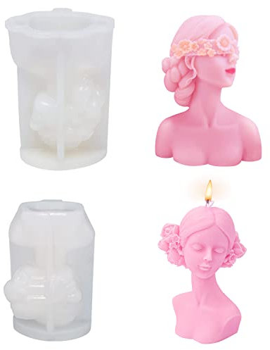 2 Stück Schönheitskerzenformen, elegante Augen geschlossenes Mädchen und mit verbundenen Augen Mädchen, 3D-Silikonform für Wachs, Duftkerzen, weibliche Skulpturen, DIY-Formen, Körperformen für Gips,