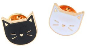 2 pièces/Ensemble Mignon Chaton Animal Broche Dessin animé Noir Blanc Chat émail Broches Sac à Dos vêtements épinglette Couple Badges Amoureux Bijoux Deft