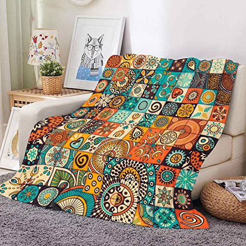 Treer Mandala Plaid Couverture en Flanelle, Couverture de Canapé Jeté de Lit Imprimé Couverture de Voyage Douce et Chaude pour Adultes et Enfants (Patchwork 4,150x200cm)
