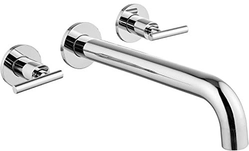 Midanya Poliertes Chrom BadewannenFacuet Wandhalterung 3 Loch Wannenfüller Zwei Ebenen Griffe Lange Auslauf Reichweite Massives Messing Hoher Durchfluss Badewanne Wasserhahn mit rauem Ventil