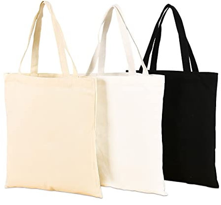 CINGHIA Baumwolltasche,Jutebeutel Unbedruckt,3 Stück Leinenbeutel Unbedruckt 34x40cm Stoffbeutel Langer Henkel,Wiederverwendbare Stofftaschen Mit Griff, Stofftaschen Zum Bemalen en Zum Bemalen