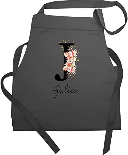 Schürze - Name und Initialen - Buchstabe - 60x87 - Anthrazit - personalisierte küchenschürze buchstaben kochschürze selbst gestalten anfangsbuchstabe j kochschürzen backschürze damen