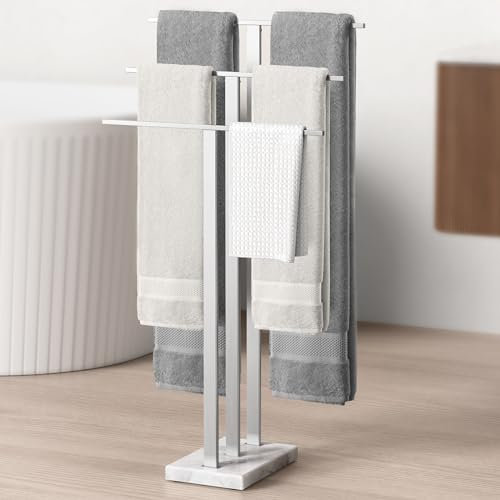 KES Handtuchhalter Stehend Badetuchhalter 3 Stangen Handtuchständer Freistehend Marmor Edelstahl SUS304 Handtuch Ständer Gebürstet, BTH217S3-2