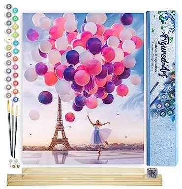 Figured'Art Peinture par Numéro Adulte Lâcher de Ballons à Paris - Activité Manuelle Kit de Loisir Créatif DIY Numéro d'Art Complet - 40x50cm avec châssis en bois à monter