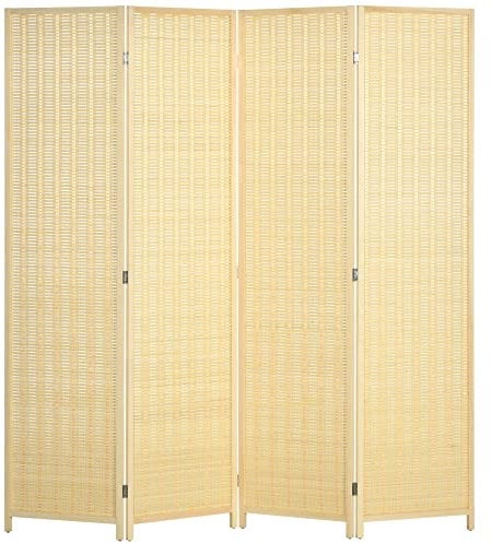 HOMCOM 4 Panel Folding Room Divider Screen, Wall Panel Privacy Furniture, Freestanding Paravent Partition Separator for Living Room, Bedroom and Office, 180 x 180cm, Natural
