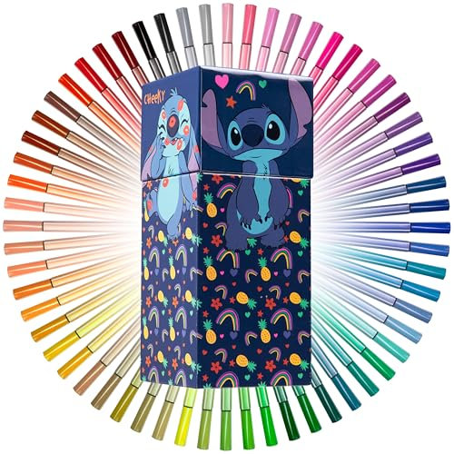 Disney Stitch Coffret Feutres Coloriage Enfants, 60 Pièces - Cadeau Enfant (Bleu)